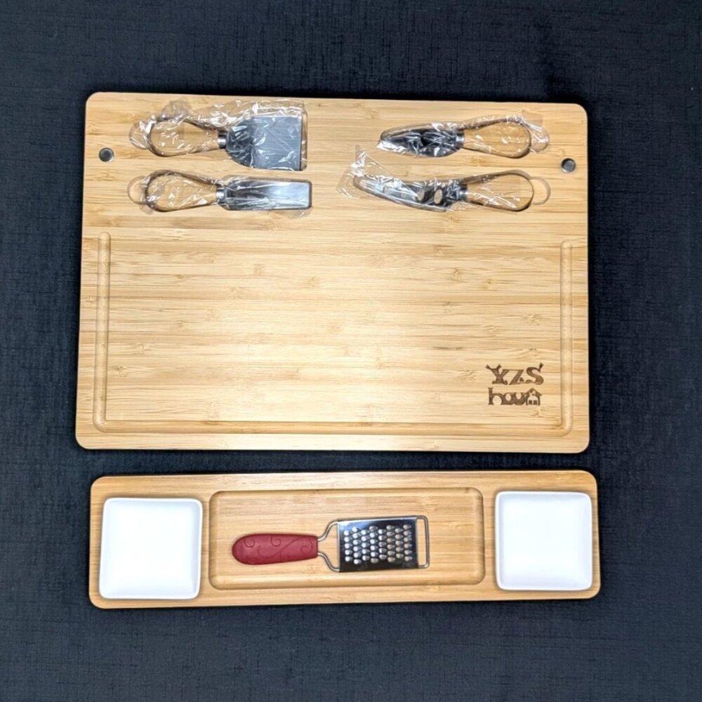 Bamboo Cheeseboard Charcuterie Platter with Serving Tray & Spreaders Cutlery Dip